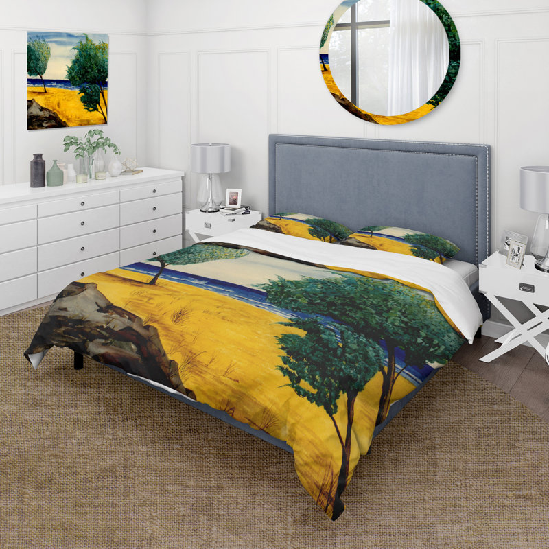 Orange Beach By The Coastline - Ensemble de housse de couette nautique et côtier - Polyester en microfibre