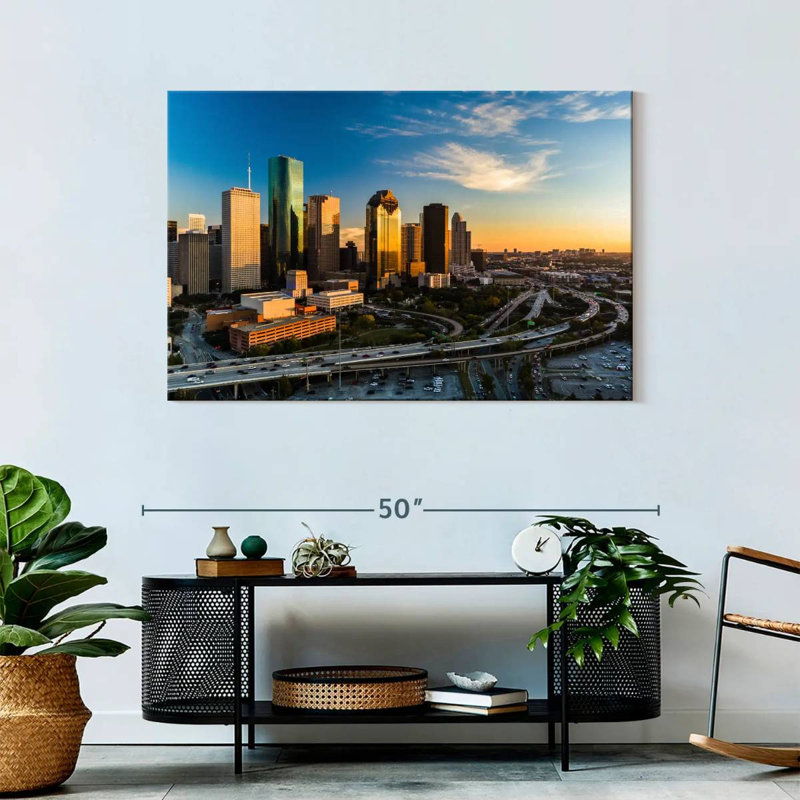 Ravi Houston Skyline au coucher du soleil, H 30 po x l 45 po