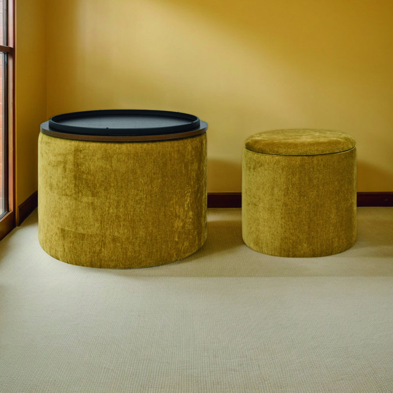 Repose-pieds 2-en-1 en chenille avec tabouret de rangement dissimulé, panneau durable, table basse multifonctionnelle, Jaune