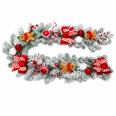 Guirlande de Noël en pain d'épices pré-illuminée de 1,8 m, 20 lumières DEL blanc chaud avec 8 modes et minuterie automatique 6 h allumé/18 h éteinte pour décoration de foyer, d'escalier ou de porche