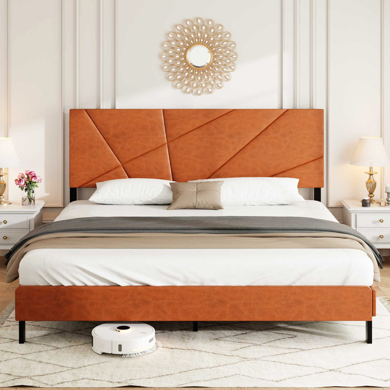cadre de lit en métal avec plateforme carrée avec rangement sous le lit, aucun matelas à ressorts requis, Lit double