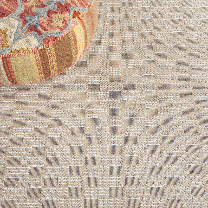 Eloi Rectangle Checkered Machine Woven Jute/Sisal/Cotton Area Rug in Natural/Ivory, Rectangle 5'3" x 7'6"