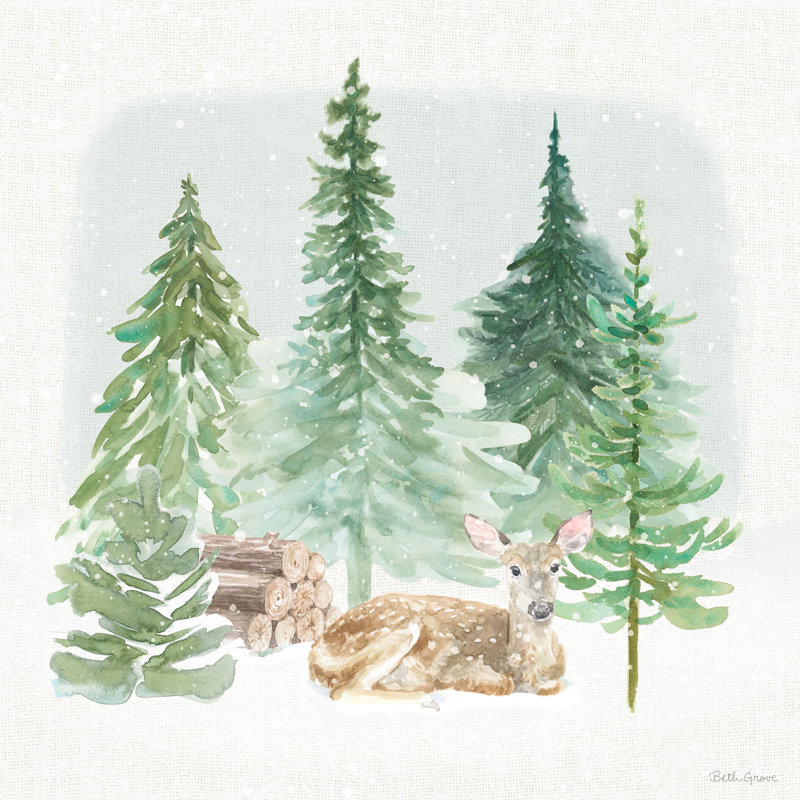 «Wooded Winter V» par Beth Grove - reproduction imprimée, Pas de tapis, H 12 po x l 12 po x P 1,25 po, Toile tendue