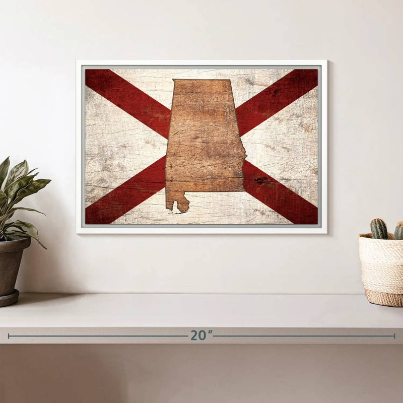 Carte d'État sur le drapeau de l'Alabama, Cadre flottant blanc, 13 po x 9 po