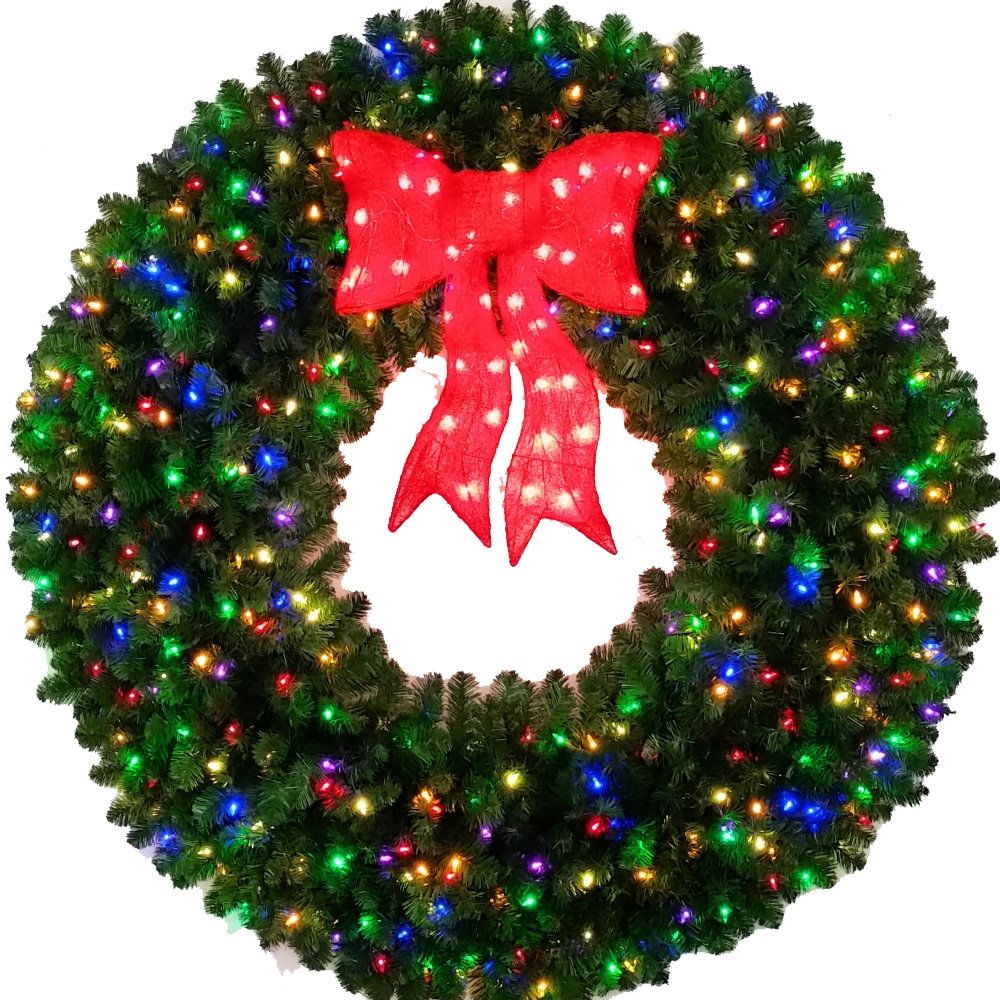 L.E.D. Christmas Wreath With Pre-Lit Red Bow ACWreaths Light 