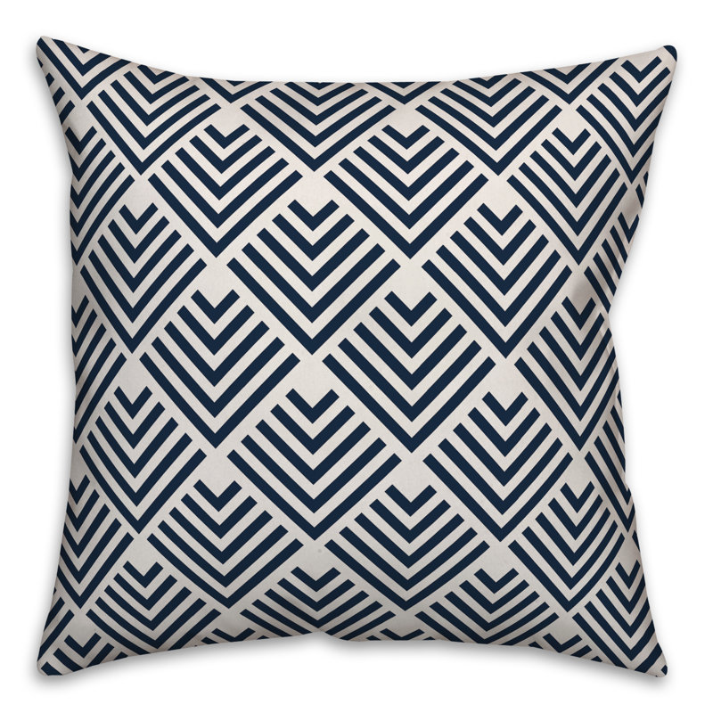  Coussin Geometric Arrow, 20 po x 20 po, Bleu marine, Polyester / bourre en polyester