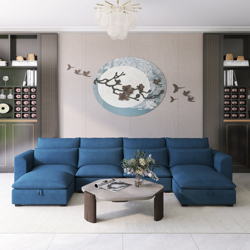 Canapé modulaire en forme de U 131,30 "avec deux repose-pieds, Dark Blue
