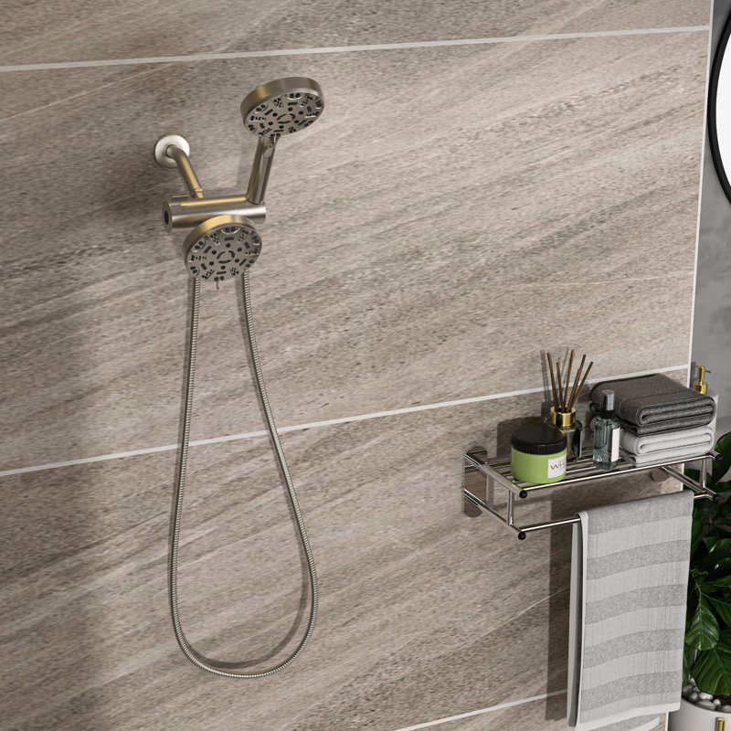 Douche multifonctionnelle, pomme de douche à effet pluie de 4,7 po et douche à main à 8 po, ensemble double nickel brossé à main