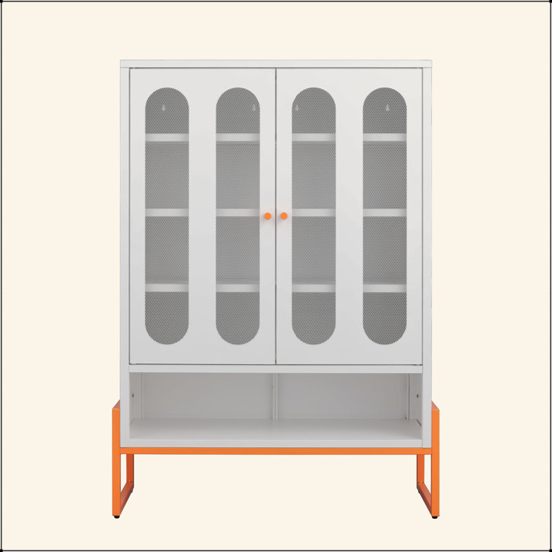 5.9" High Foot Shoe Cabinet - Double-Sided Mesh Doors, Movable Double-Layer Shelves, Hollow Base (Moisture-Proof, Shock-Resistant, Sweeping Robot Accessible) for Living Room, 1 Cabinet Only