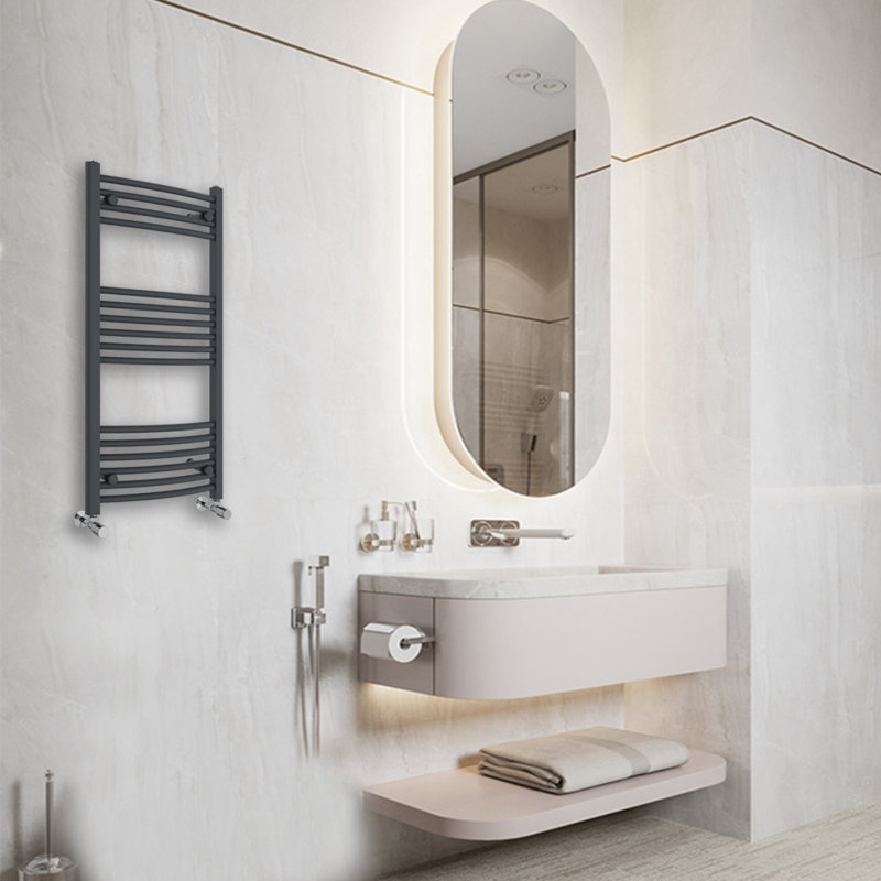 Cano Curved Heated Towel Rail Radiator Bathroom Ladder Warmer, 100cm H x 50cm W x 5.2cm D, Dark Grey