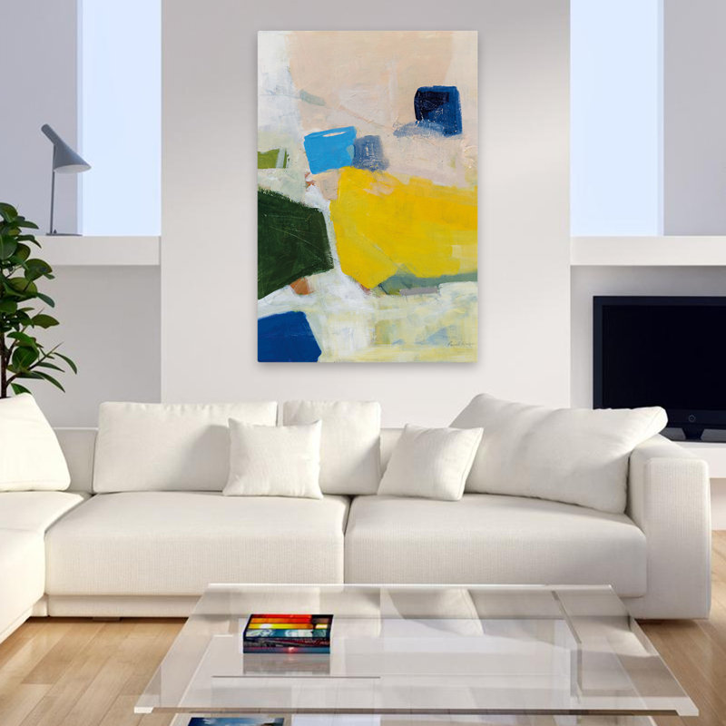 Tout n'est pas perdu - abstrait, bleu, beige, vert foncé, H 48 po x l 32 po