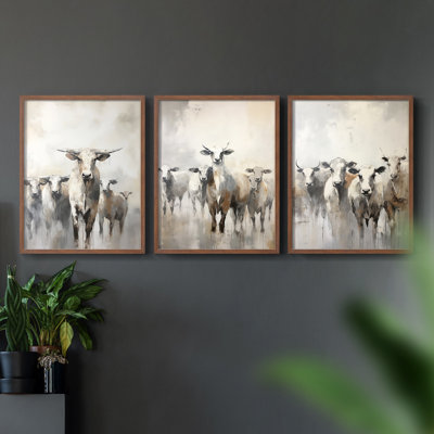 Cattle  Series  XCII  -Set Of 3 Framed Giclee Prints -Ready to Hang
