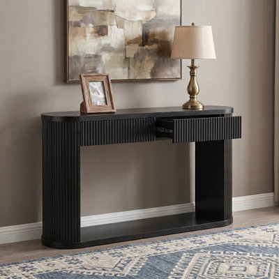 Console ovale cannelée avec 2 tiroirs et tablette inférieure - Table d'entrée en bois avec glissières en métal lisse pour le salon