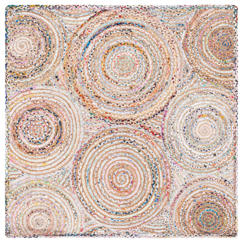 Demaio Hand-Woven Beige/White Area Rug, Square 6'