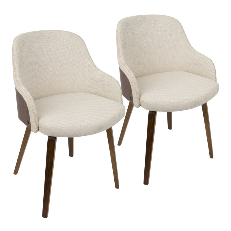Cream Faux Leather Upholstered Arm Chair with Wood Legs