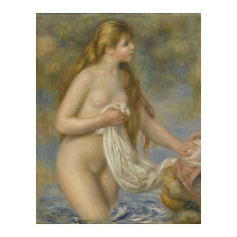 Baigneuse aux cheveux longs par Pierre-Auguste Renoir - Impression Giclée, H 20 po x l 16 po