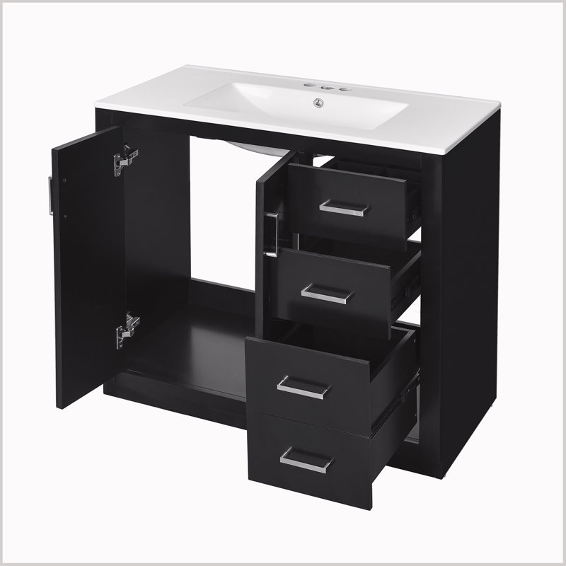 36" Bathroom Vanity with Ceramic Sink,Freestanding Vanity with 3 Drawers and Soft Closing Doors, Black