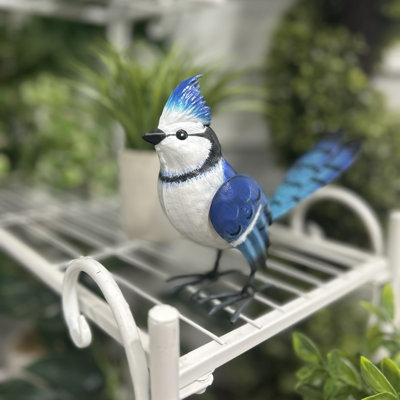 Metal Miniature Blue Jay Statue