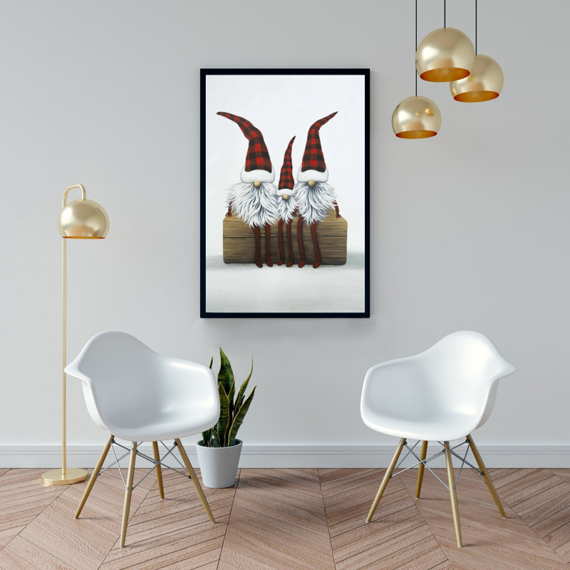 «Three Christmas Gnomes», toile encadrée | Décoration de maison de vacances, H 37,25 po x l 25,25 po