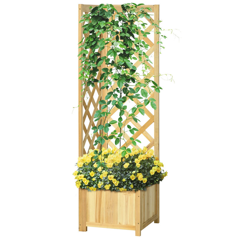 Raised Garden Bed Wood Planter with Trellis, Natural, Natural