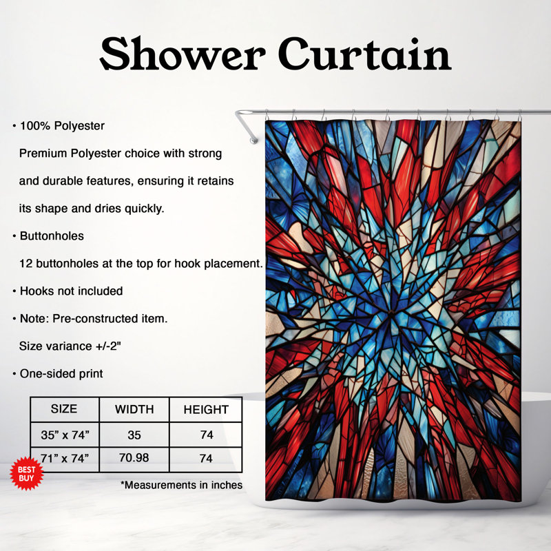 Rideau de douche 1 pièce Patriotic Glass, H 74 po x l 71 po