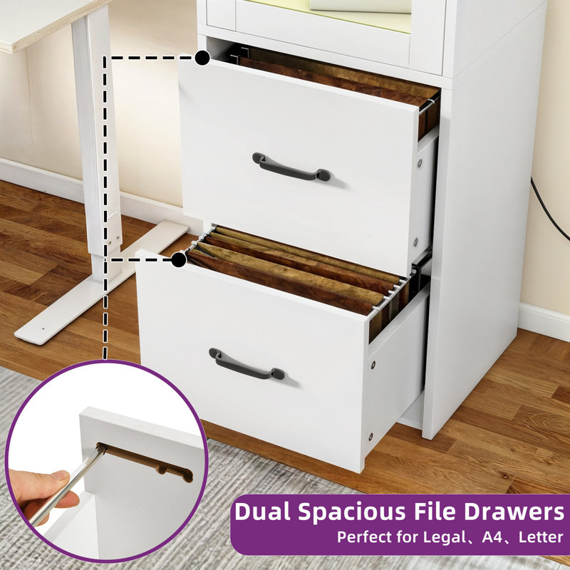 Marcita 2 Drawer File Cabinet, Filing Cabinet With Glass Doors And LED Light