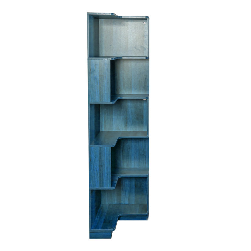 Bibliothèque d'angle à 5 niveaux, bibliothèque de coin de 69 pouces de hauteur, Bleu
