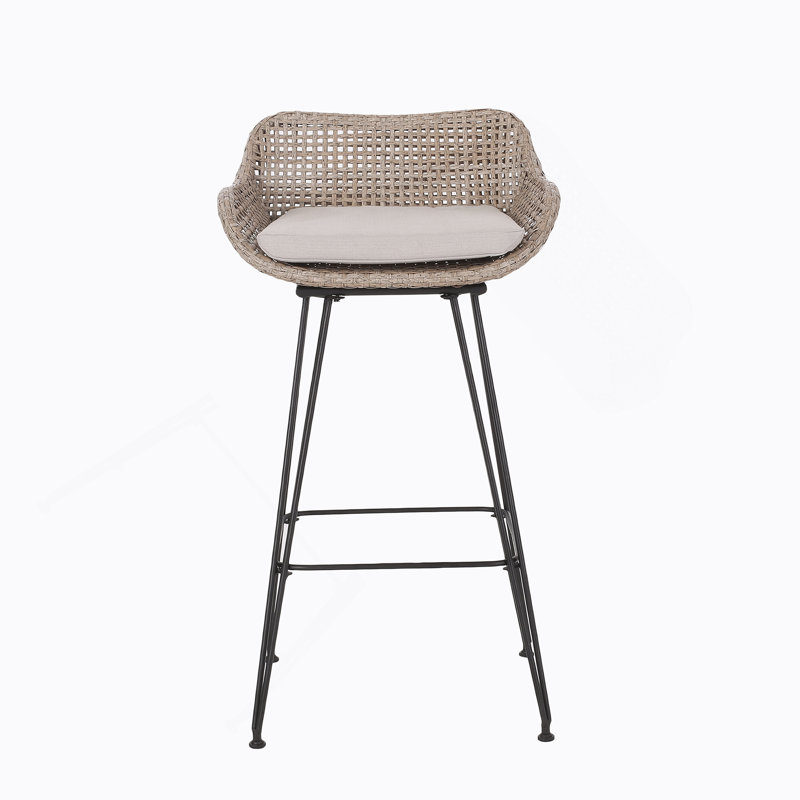 Tabouret de bar en PE avec coussins confortables et pieds en épingle à cheveux en métal durables pour une utilisation extérieure