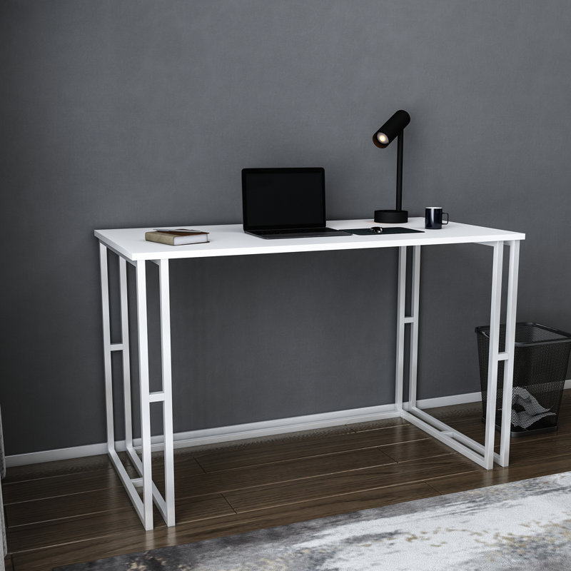 Kane Desk Metal Base Writing Desk, White/ White
