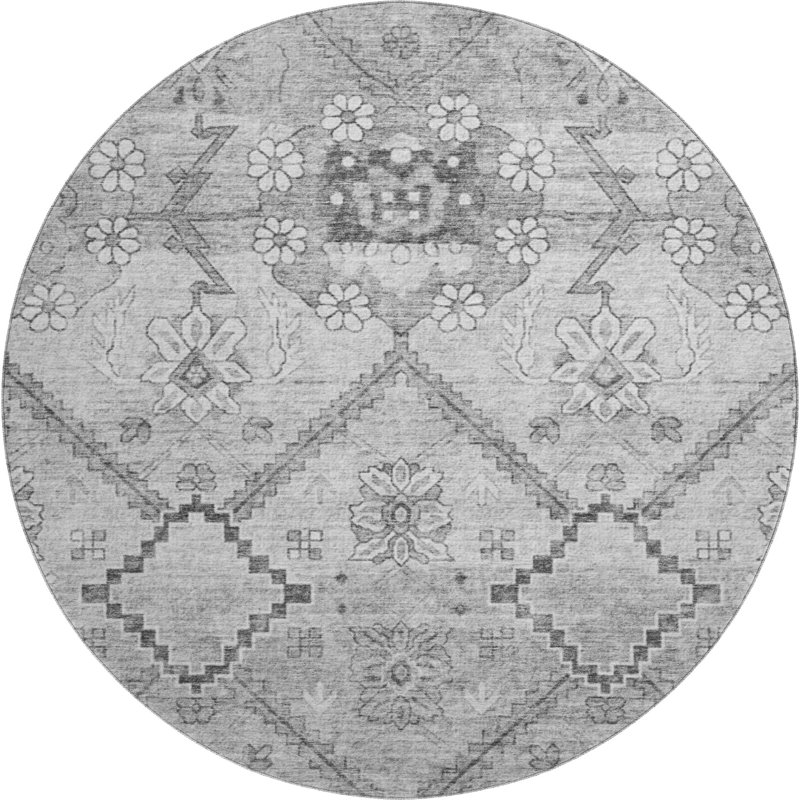 Premium Machine Washable Prisco Gray Rug, Round 8'