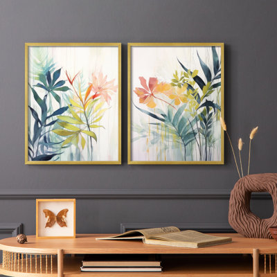 Pink and Yellow Floral Elegance I-Premium Framed Print -Ready to Hang - No Nails Required - No Nails Required