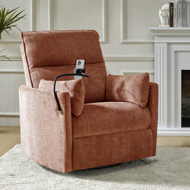 Talana Contemporary 38" Power Rocking Swivel Nursery Recliner with USB, Burn-brick