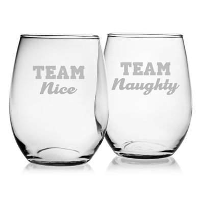 Ensemble 2 pièces 21 oz Team Naughty and Nice Ensemble de verres à vin sans pied