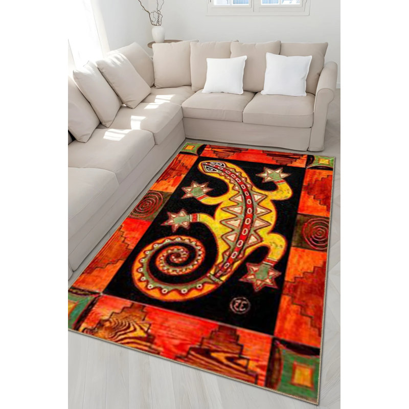 Tapis décoratif créatif moderne avec motif abstrait de lézard, Rectangle 2 pi 4 po x 4 pi