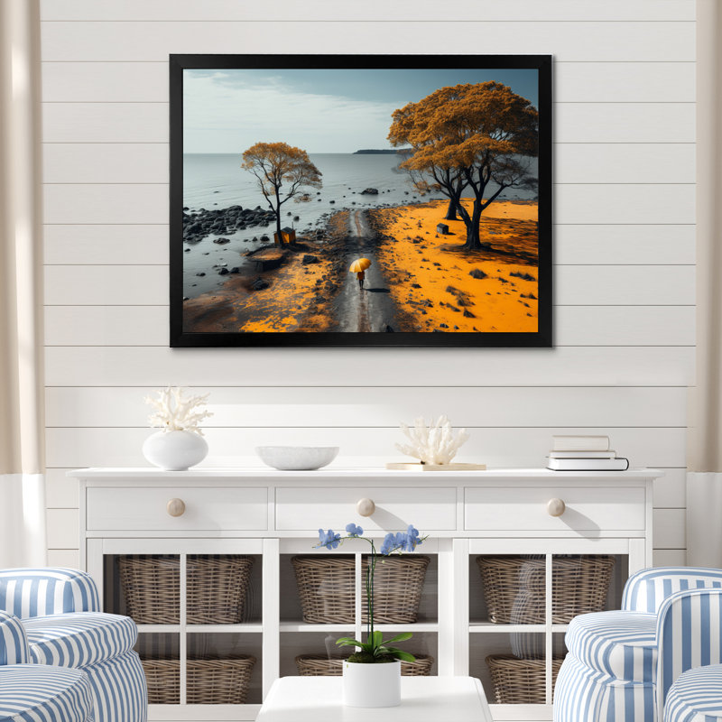 Coastal Beachside Road I - Imprimé, Cadre photo noir, H 16 po x l 32 po x P 1 po