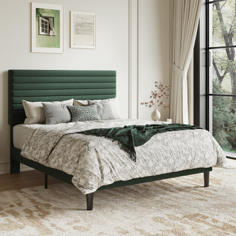 Modern Velvet Upholstered Bed Frame With Adjustable Headboard, Full Size, Queen Size, King Size, No Box Spring Needed, Full