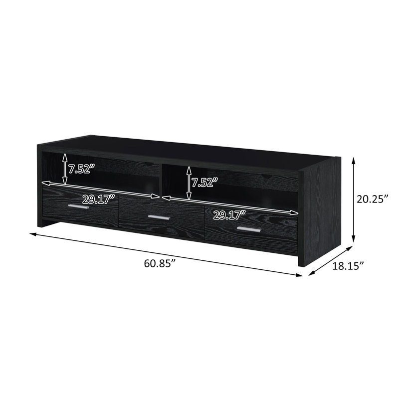 Drex 60.85'' 3 - Drawer Media Console in Black