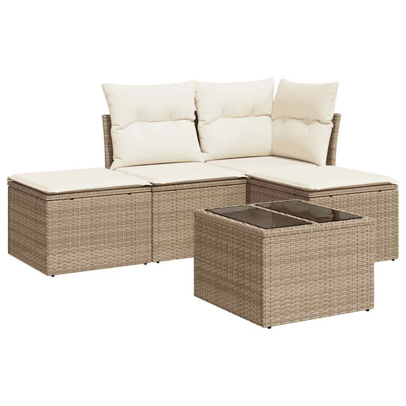 Vidaxl Garden Sofa Set, White Cushion/Beige Frame