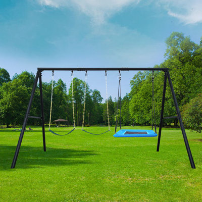 7.3ft Tall Heavy Duty Swing Set, 3 Swings Metal Swing Sets For Backyard Playground