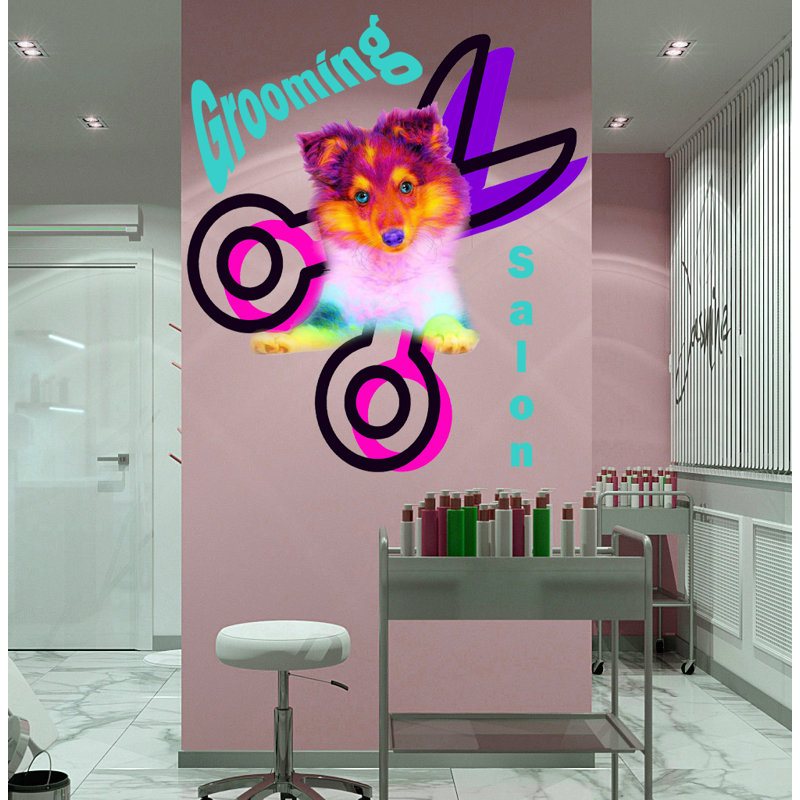 Adhésif décoratif polygonale chien Collie, H 55 po x l 46 po