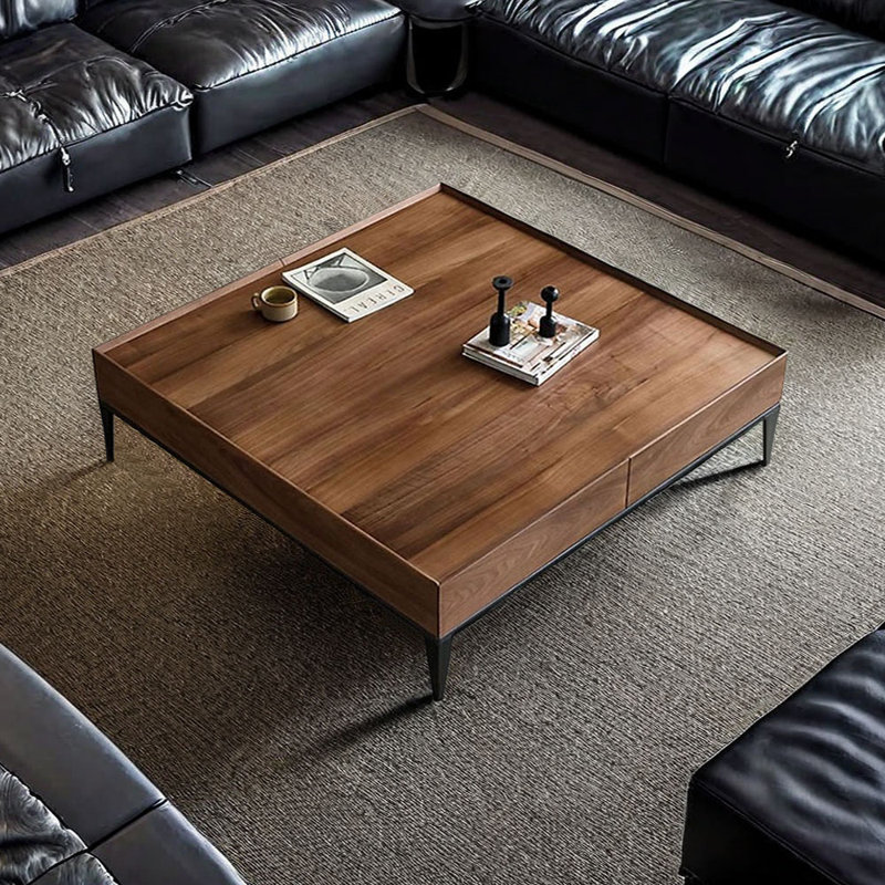 Solid Wood Top Coffee Table, 13.7" H x 47.2" L x 47.2" W