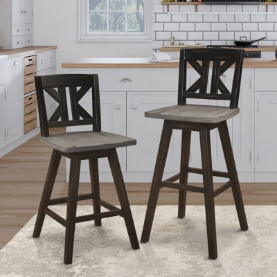 Ensemble de 2 chaises à hauteur de comptoir, ensemble de 2 chaises de cuisine pivotantes en bois d'hévéa massif avec dossier en X divisé