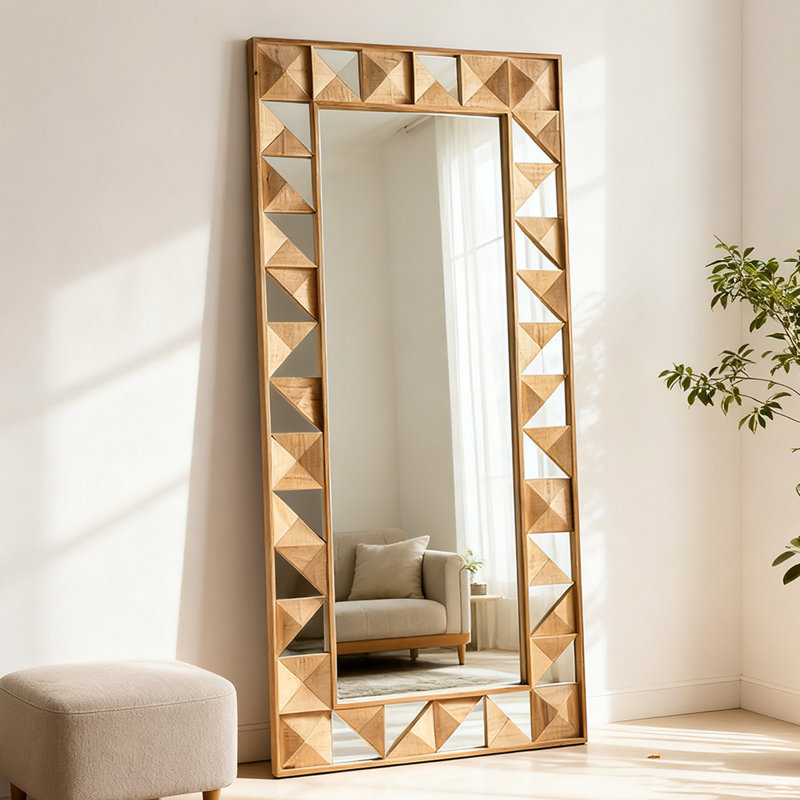 Retro Pine Rectangular High-Definition Full-Length Mirror