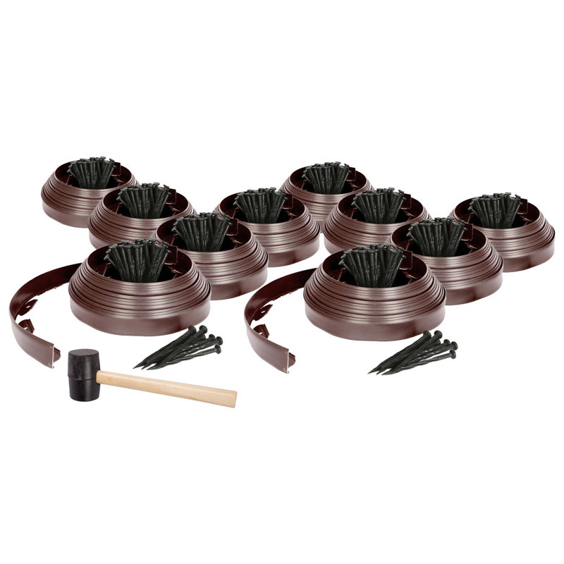 Harbour Housewares Plastic Lawn Edging Kit 100m x 4cm with 400 Pegs & Mallet, Brown