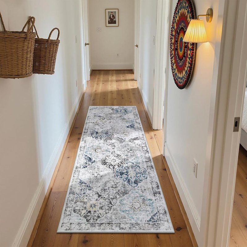 Area Rug, Runner 2' x 6', Blue/Gray