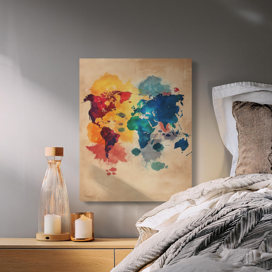 Watercolor World Map Canvas Art, Abstract Earth Print, Gallery Wrapped, Ready to Hang, Travel Decor, Archival Quality, Statement Piece