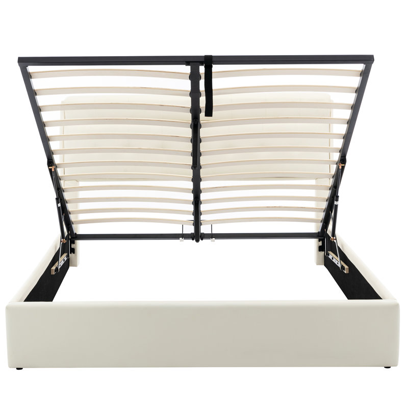 Angelka Upholstered Ottoman Storage Bed, Beige, UK Double - DE 135 x 190 cm