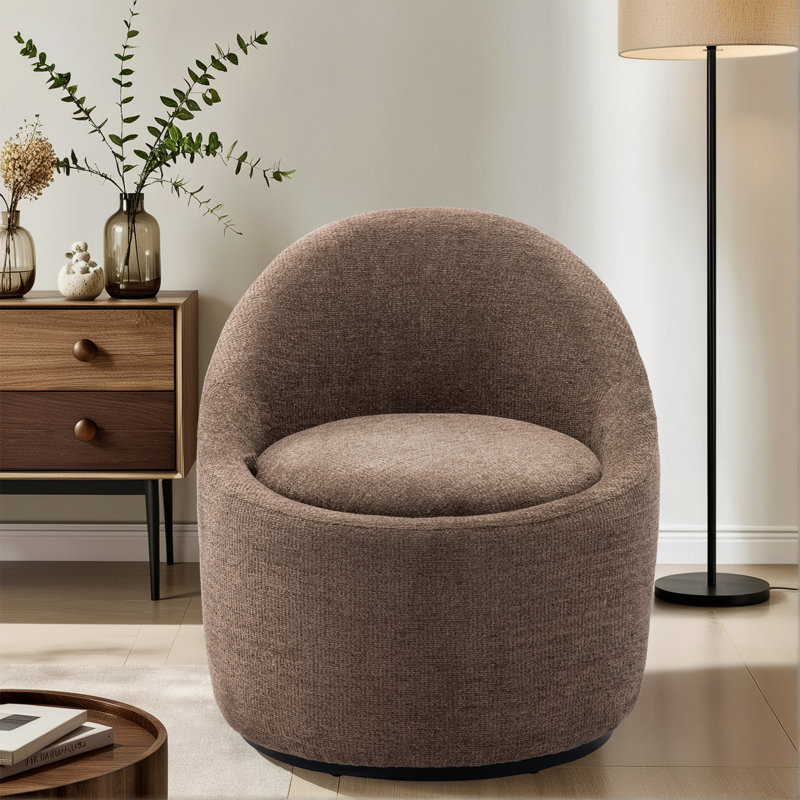 Lawandra 71.9Cm Wide Swivel Barrel Chair, Brown 