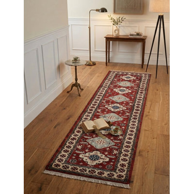 Tapis d'intérieur oriental noué à la main, en soie et laine rouge crème, fait main