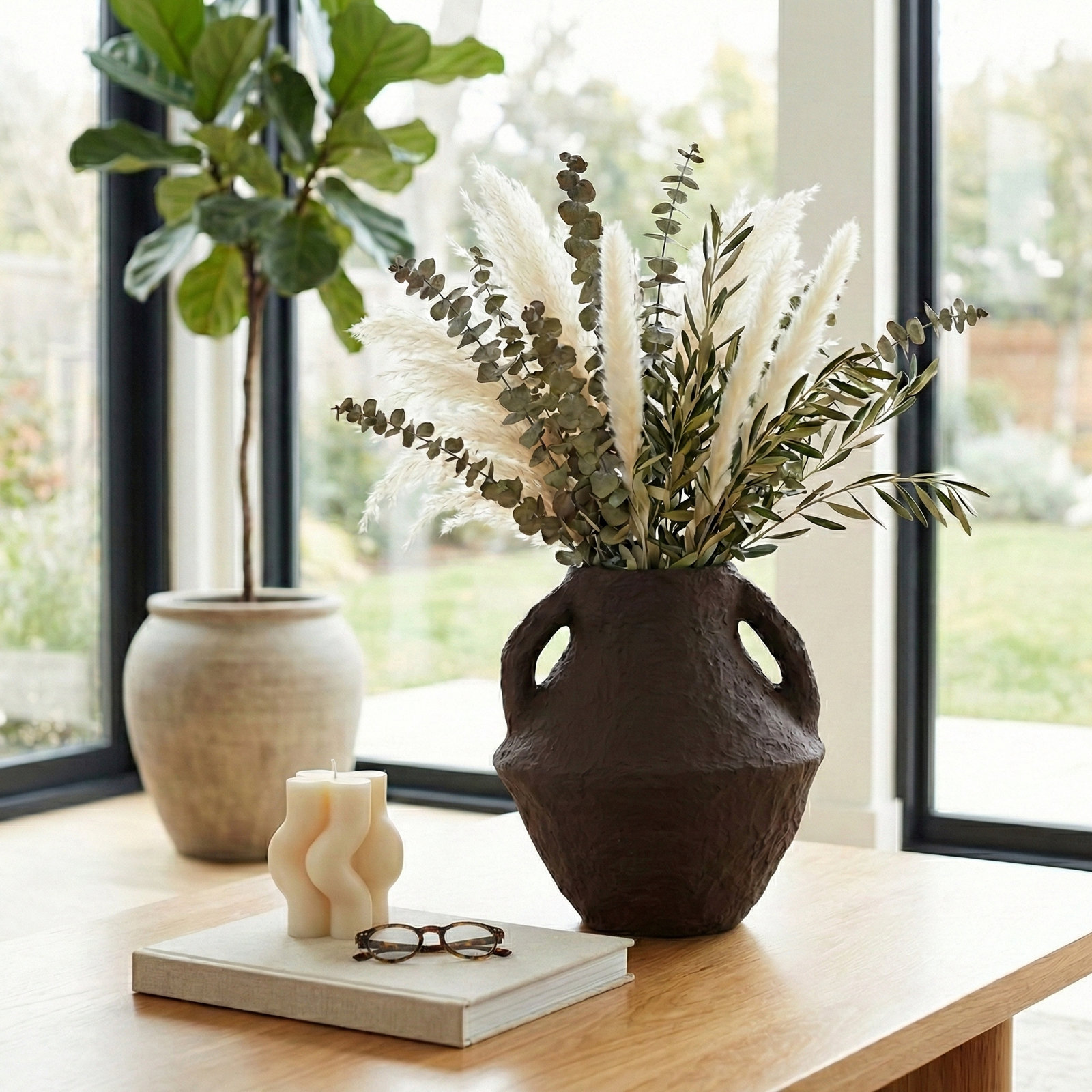 Handcrafted Table Vase, Dark Brown
